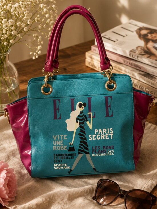 Elle Handbags - ELLE Paris Graphic Tote Bag | Y2K Pop Art Shoulder Purse